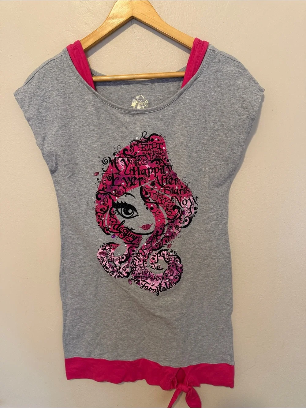 Justice Grey Tank Top with Hot Pink Graphic and Trim